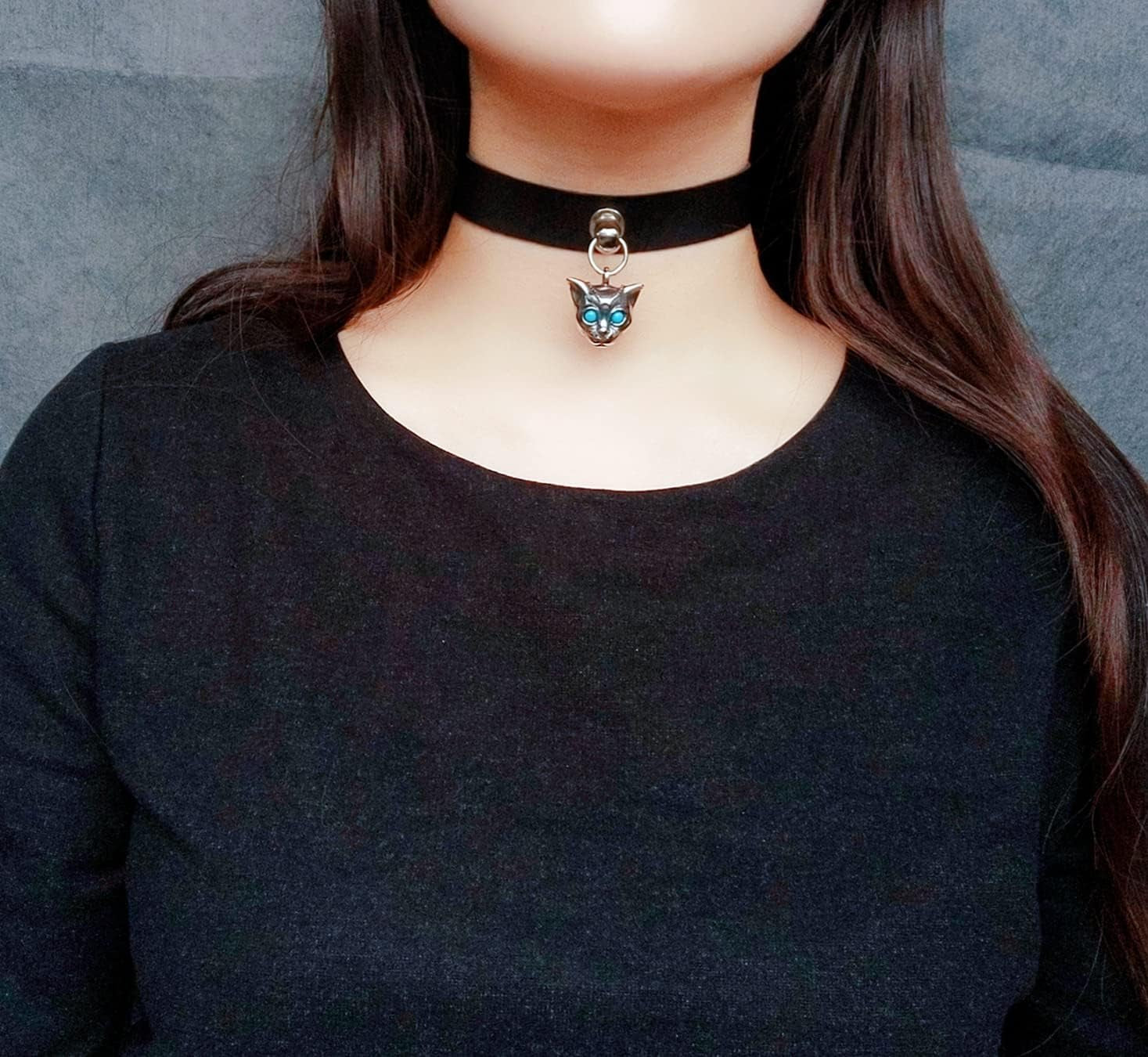 Goth Choker Cat Black Leather Choker Necklace for Women Choker for Men Collar Adjustable Punk Jewelry Gifts(Cat A)