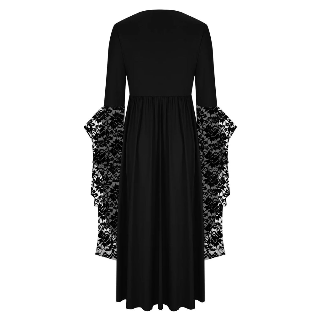 Womens Gothic Dress plus Size Flare Sleeve Dress Skull Lace Print Steampunk Dresses Cocktail Dresses Flowy Goth Corset Dress Maxi Wedding Guest Dresses Summer Savings