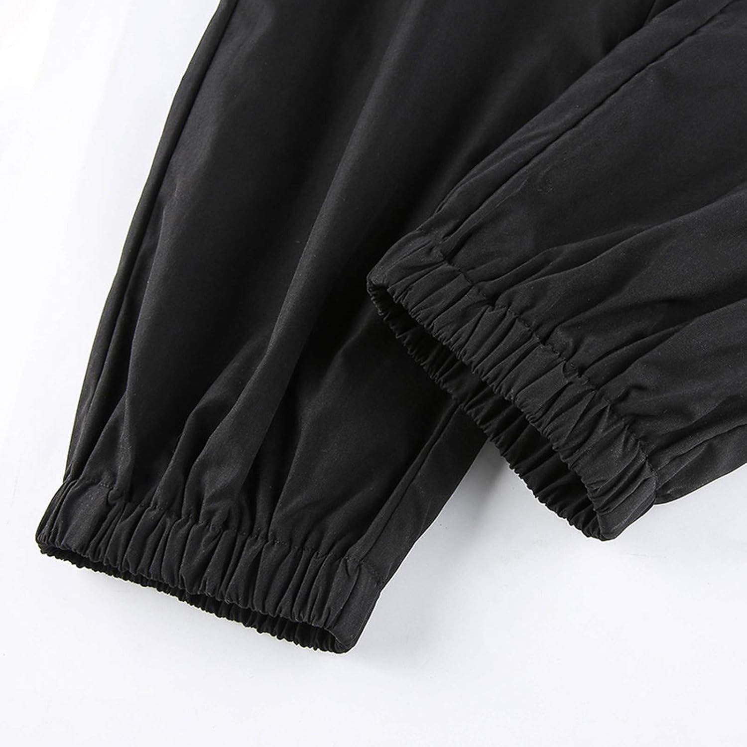 Womens High Waisted Cargo Pants Hollow Punk Pants Pockets Casual Loose Combat Twill Trousers with Belt (Black, L)