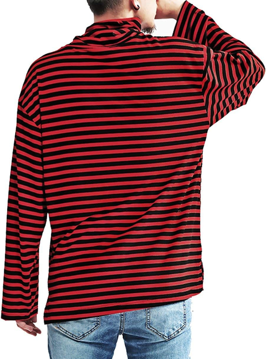 Mens Shirt Striped Black White Cotton Spandex Crewneck Long Sleeve Basic Pullover Stripe Casual Crew Tee Shirt