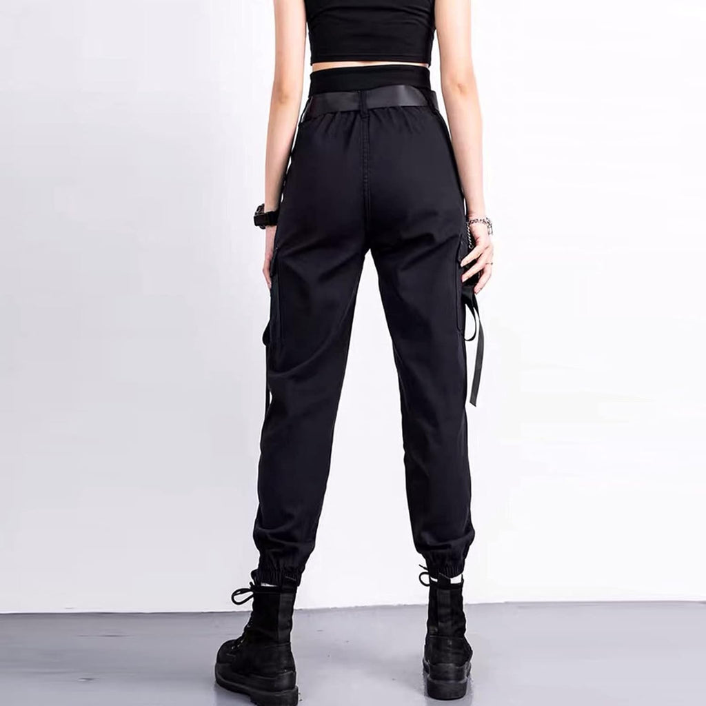 High Waisted Cargo Pants for Women Casual Loose Harem Cargo Pants Streetwear Trousers Jogger Pant with Belt (Black, XXL)