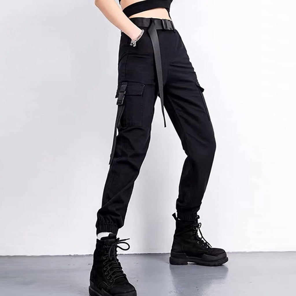 High Waisted Cargo Pants for Women Casual Loose Harem Cargo Pants Streetwear Trousers Jogger Pant with Belt (Black, XXL)