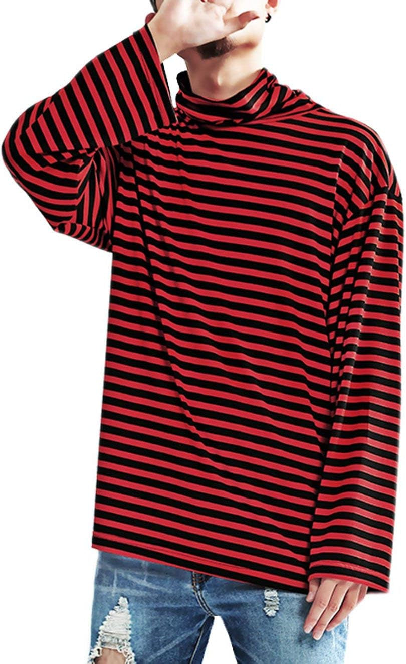 Mens Shirt Striped Black White Cotton Spandex Crewneck Long Sleeve Basic Pullover Stripe Casual Crew Tee Shirt