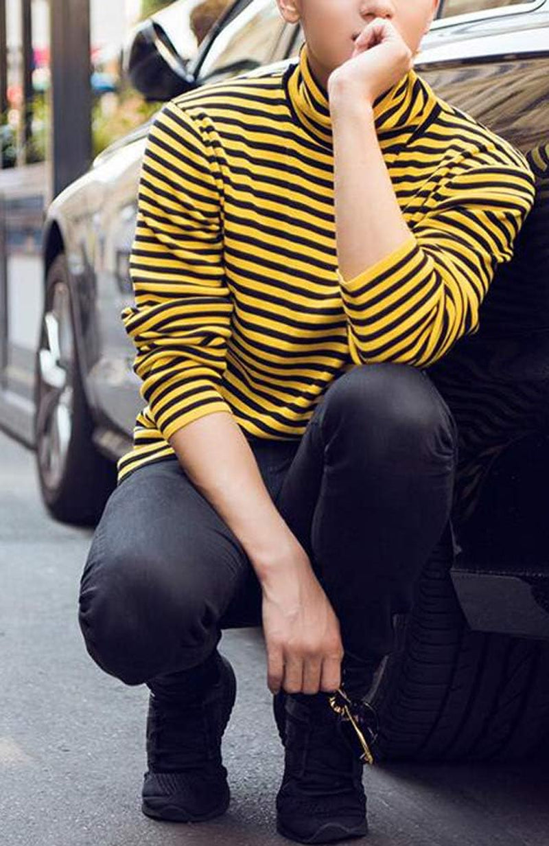 Mens Shirt Striped Black White Cotton Spandex Crewneck Long Sleeve Basic Pullover Stripe Casual Crew Tee Shirt