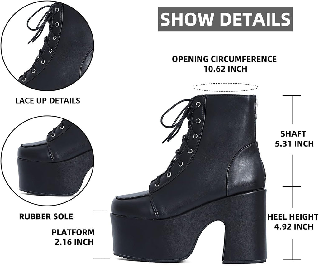 Platform Boots Goth Boots for Women Chunky Heeled Combat Goth Boots Buckle Knight Punk Gothic Boots Lace up round Toe Ankle Booties