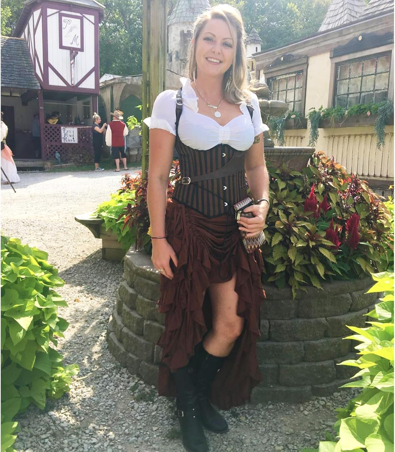 Steampunk Victorian Cosplay Costume Womens High-Low Show Girl Skirt